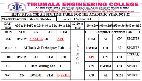 cse timetable